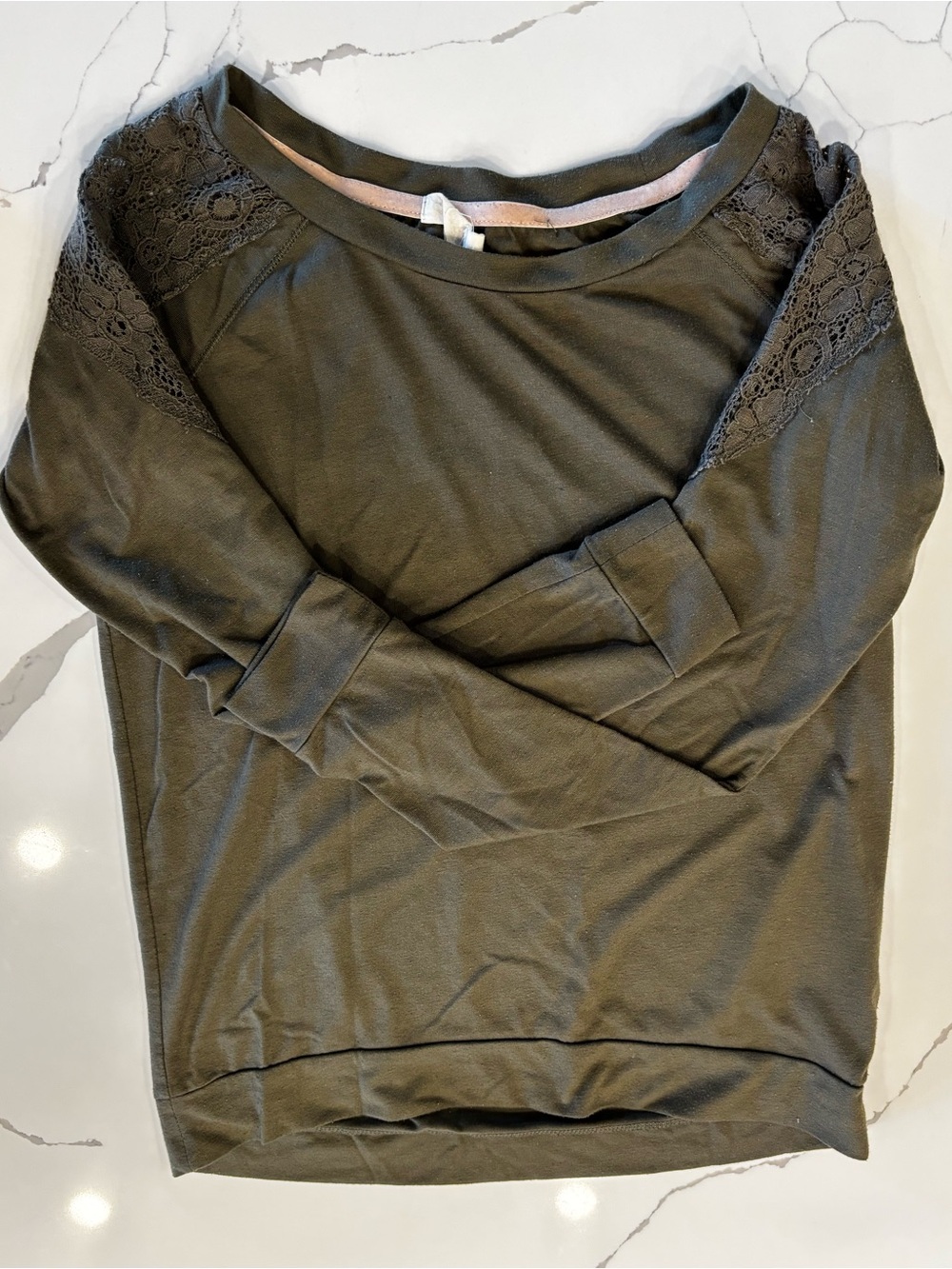 Rewind Women’s XS Olive Green Pullover Top Long Sleeve Sweater Lace Neutral